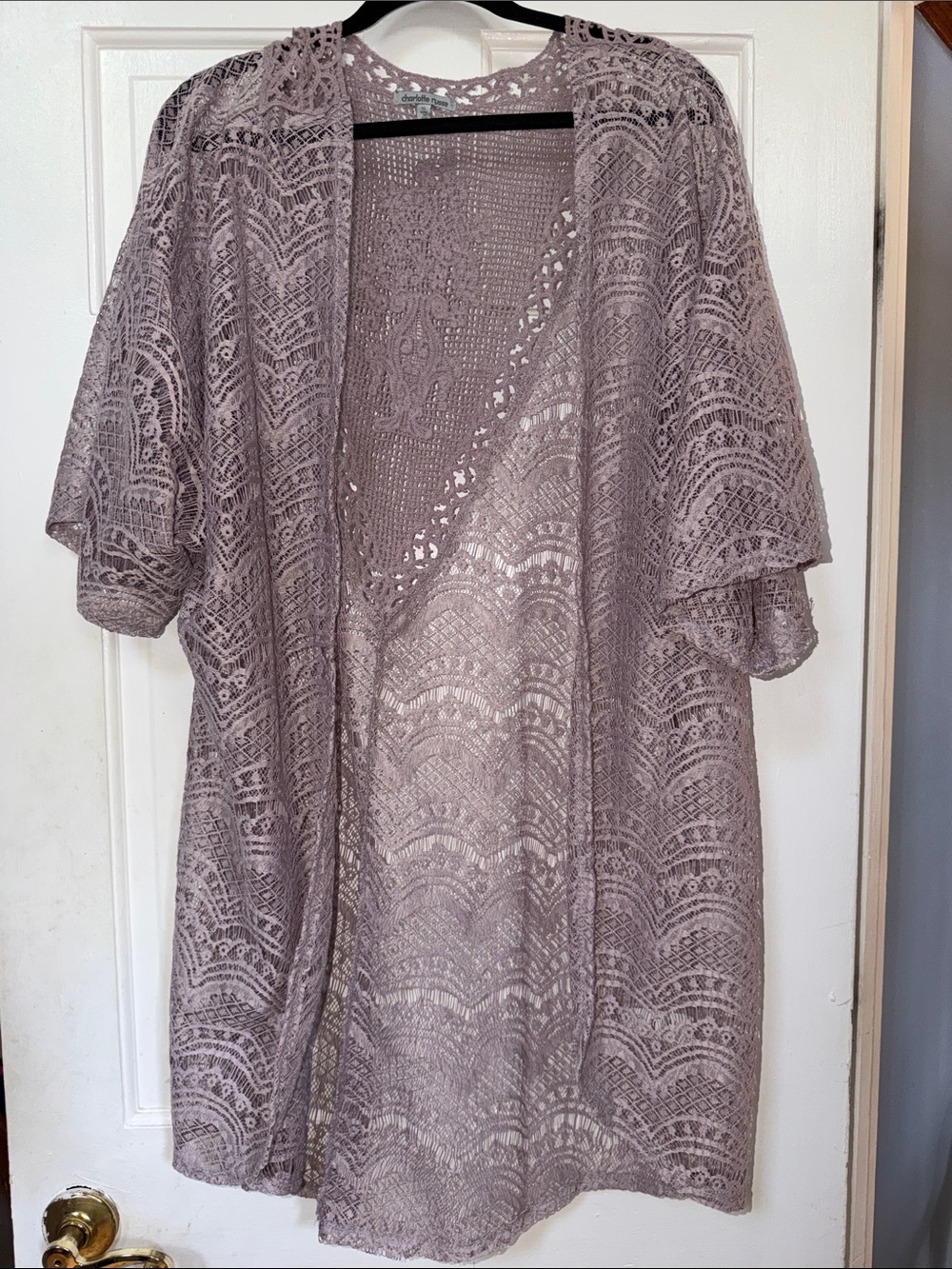 Charlotte Russe Lace Open-Front Kimono in Mauve Size XL